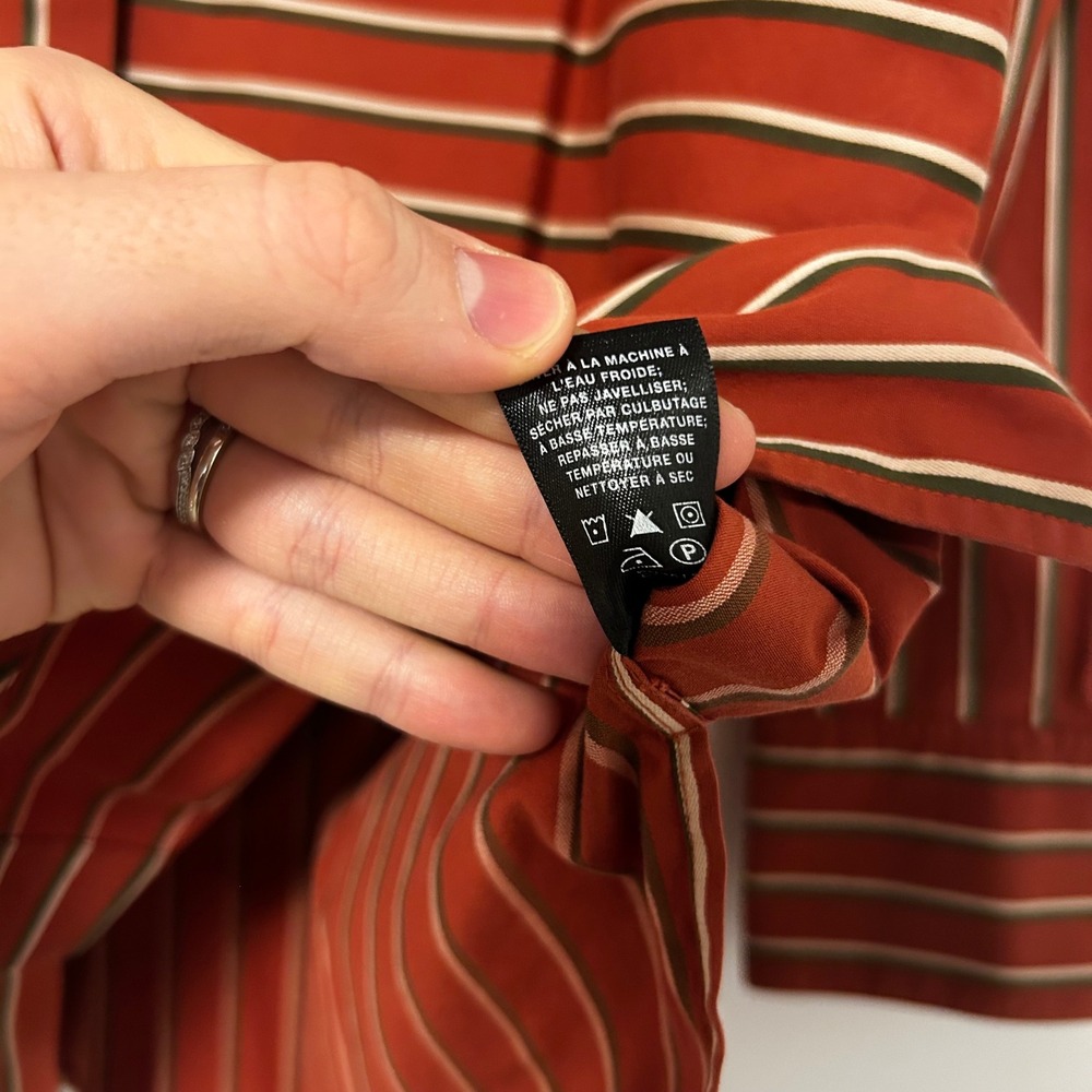 Lafayette 148 New York Women Medium Striped Cotton Button‎ Down Shirt Terracotta - Picture 5 of 8